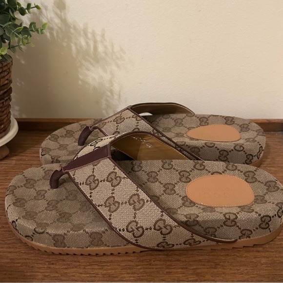 Gucci Other - Gucci Men's GG Flip Flop Sandal Beige Canvas, Size 44 US 10.5-11